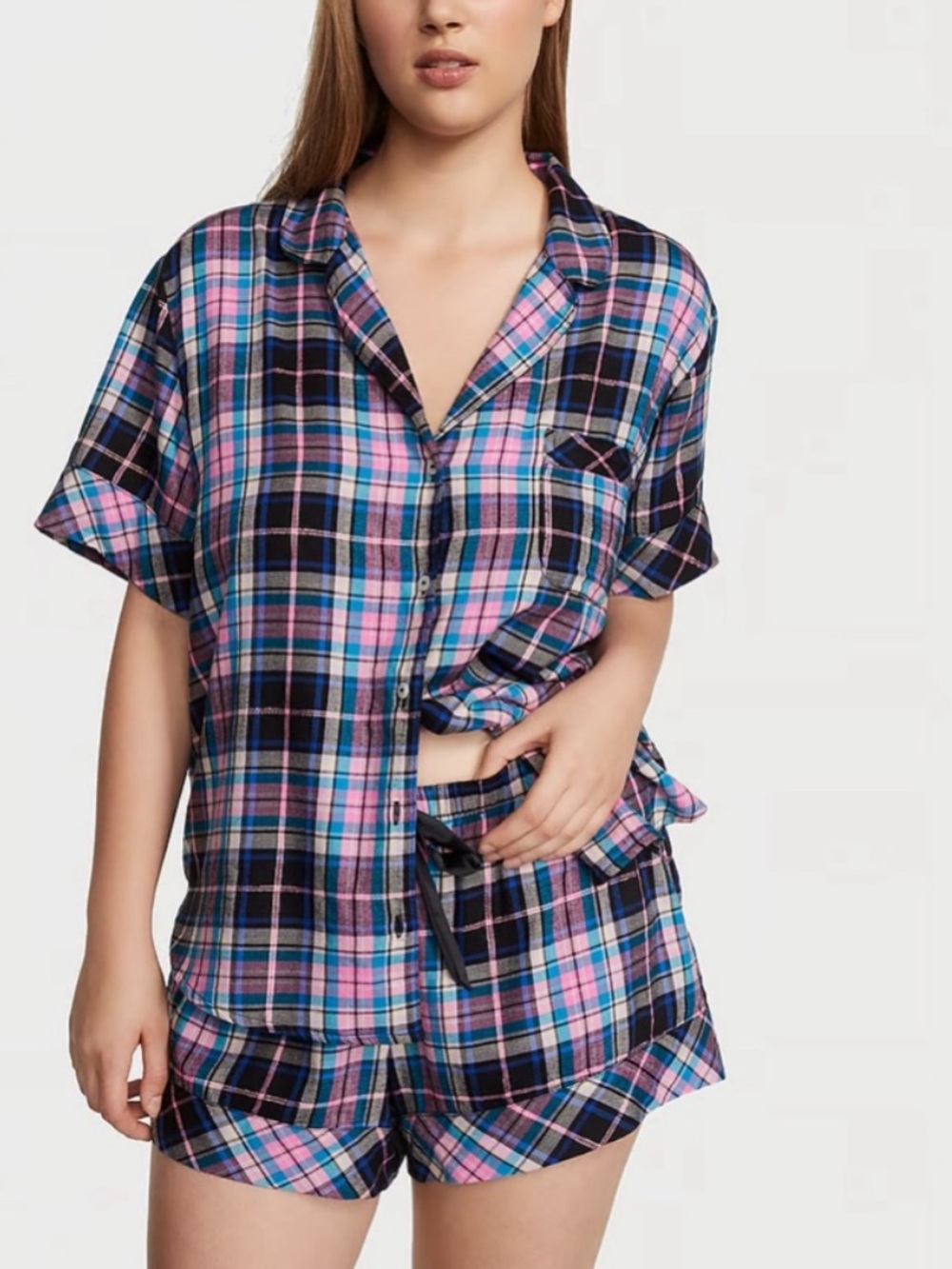 Victoria's Secret Plaid 2 Piece
Shorts Pajama Set Size Small Pink Plaid Flannel